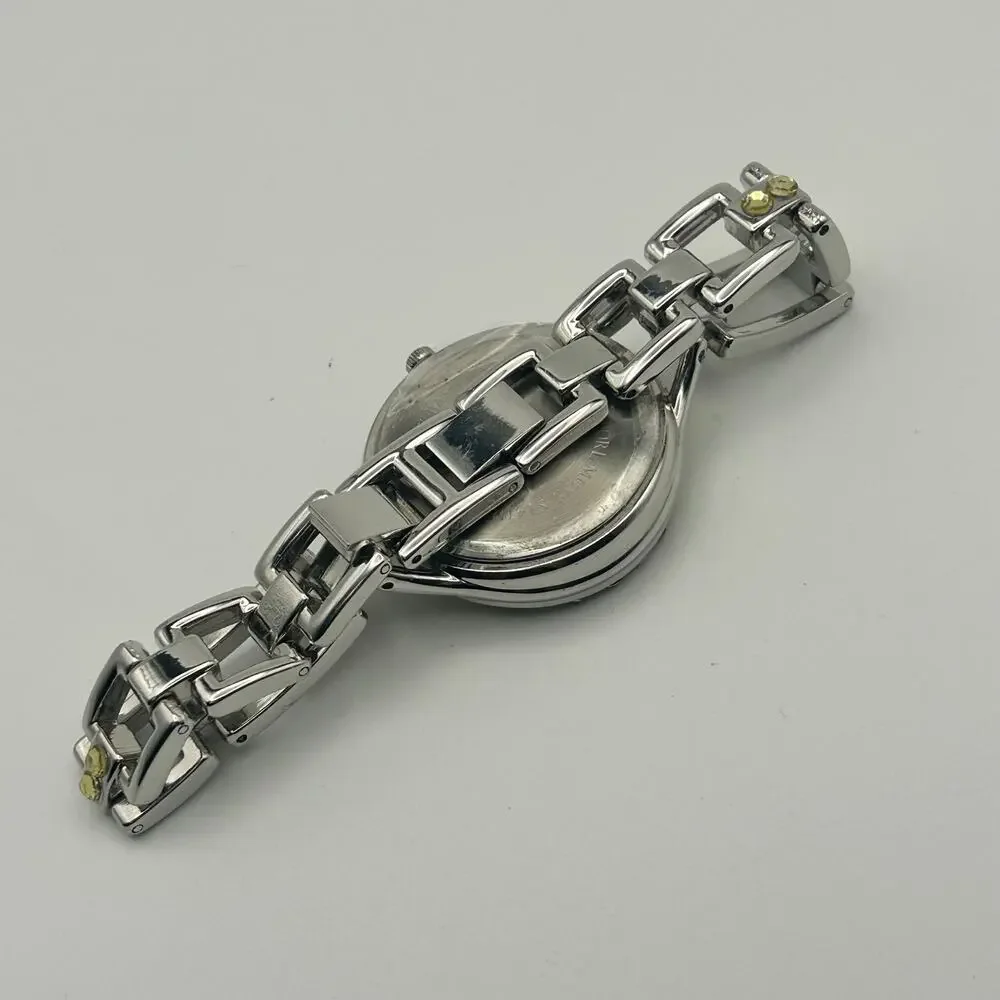 Womens Silver Tone Quartz Watch with Yellow Rhinestone/Crystal Bezel New Battery - Picture 5 of 8